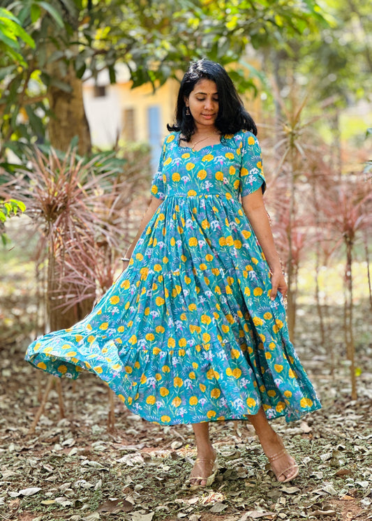 Teal Blossom 3 tier dress