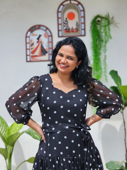 Black polka dots A line dress