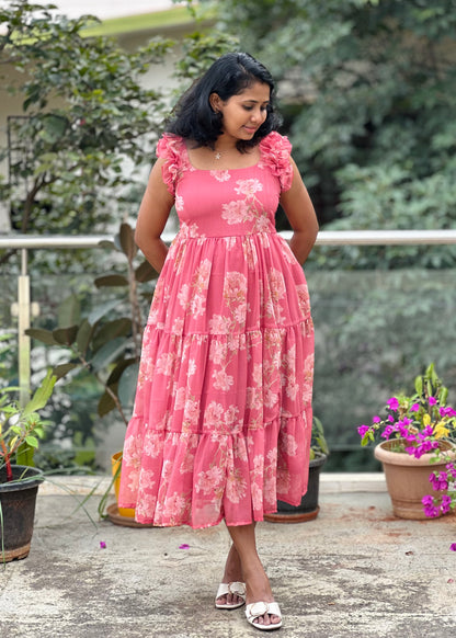 Coral Breeze Midi Dress