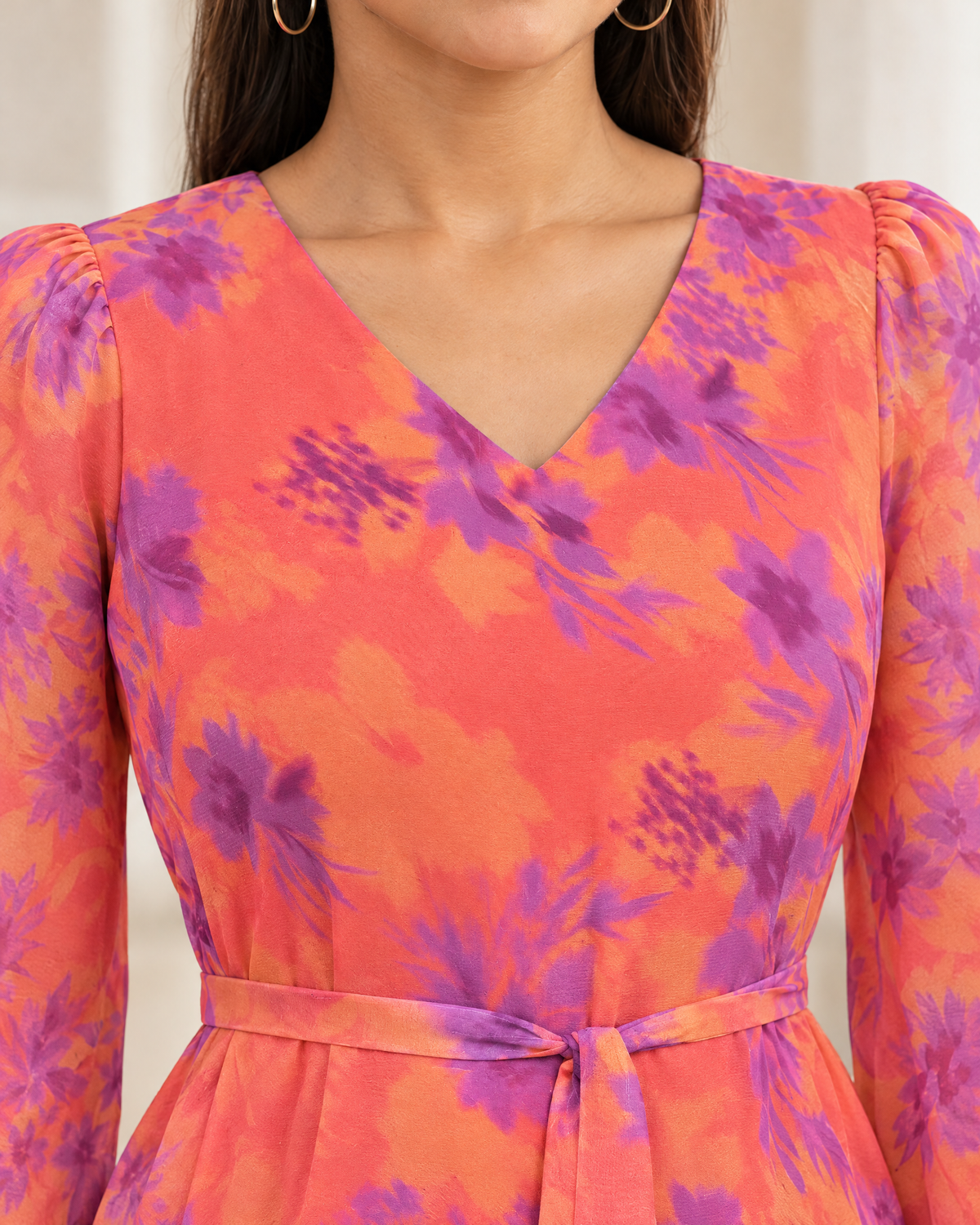 Sunset Splash oral Orange Floral Flared Dress