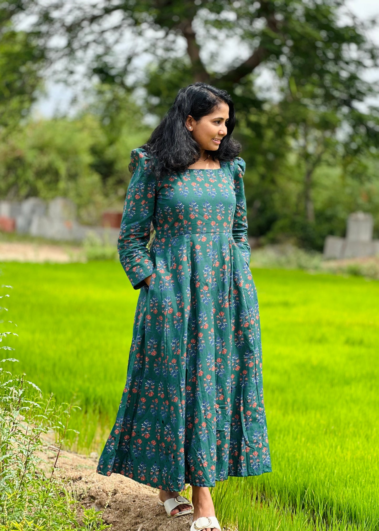 Bottle Green Floral Kali dress