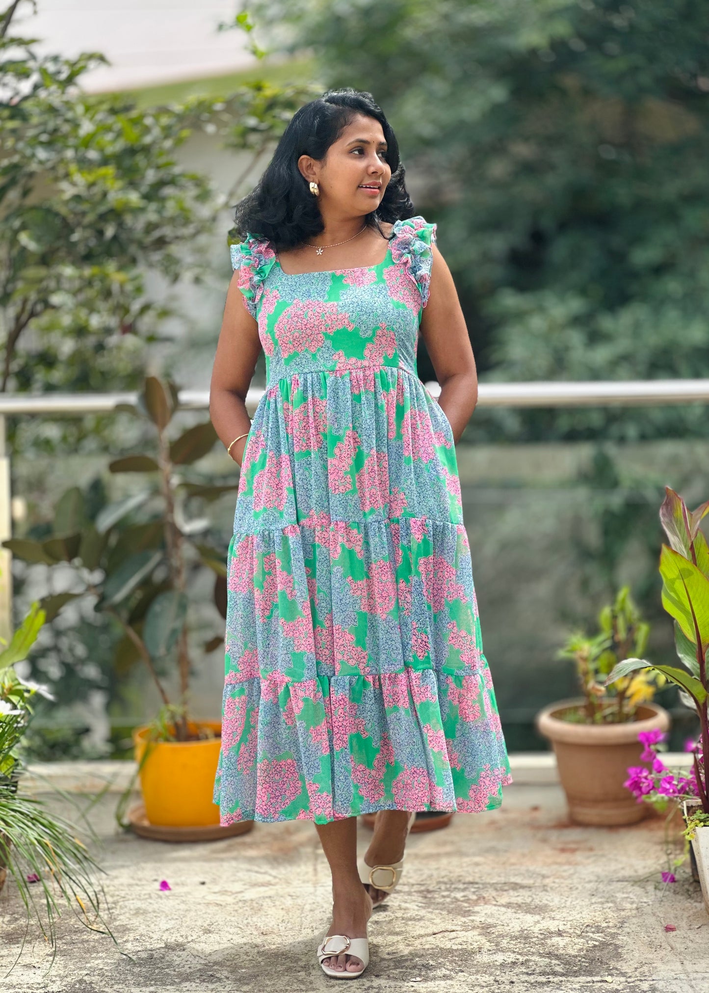 Spring garden midi dress