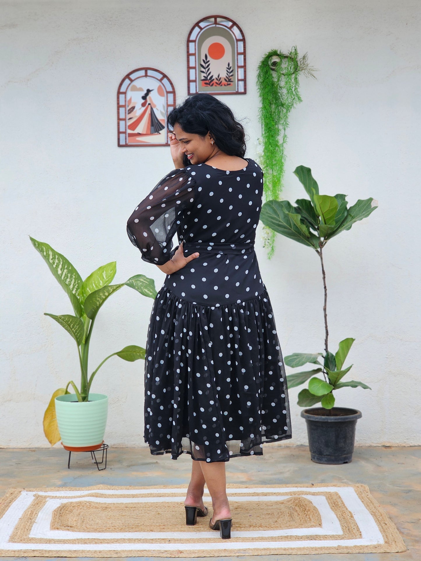 Black polka dots A line dress