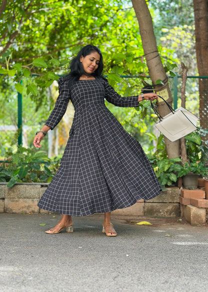 Black Checks Kali dress-Immediate Dispatch