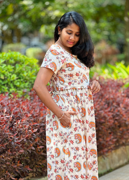 Light Yellow Paisley Printed Maternity & Feeding Loungewear
