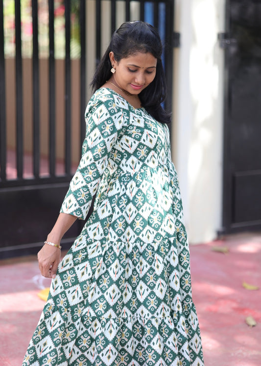 Jinisha Patola Print Cotton 3 Tier Midi Dress