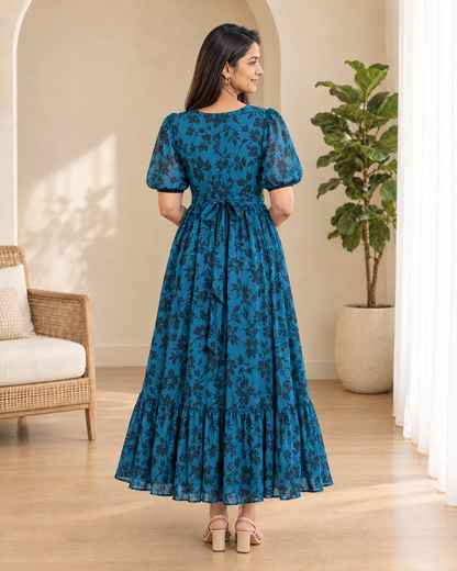 Teal Reverie Chiffon Midi Dress