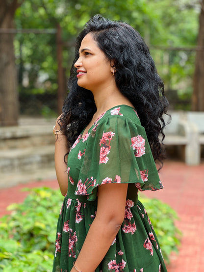 Tamia Green Floral Midi Dress