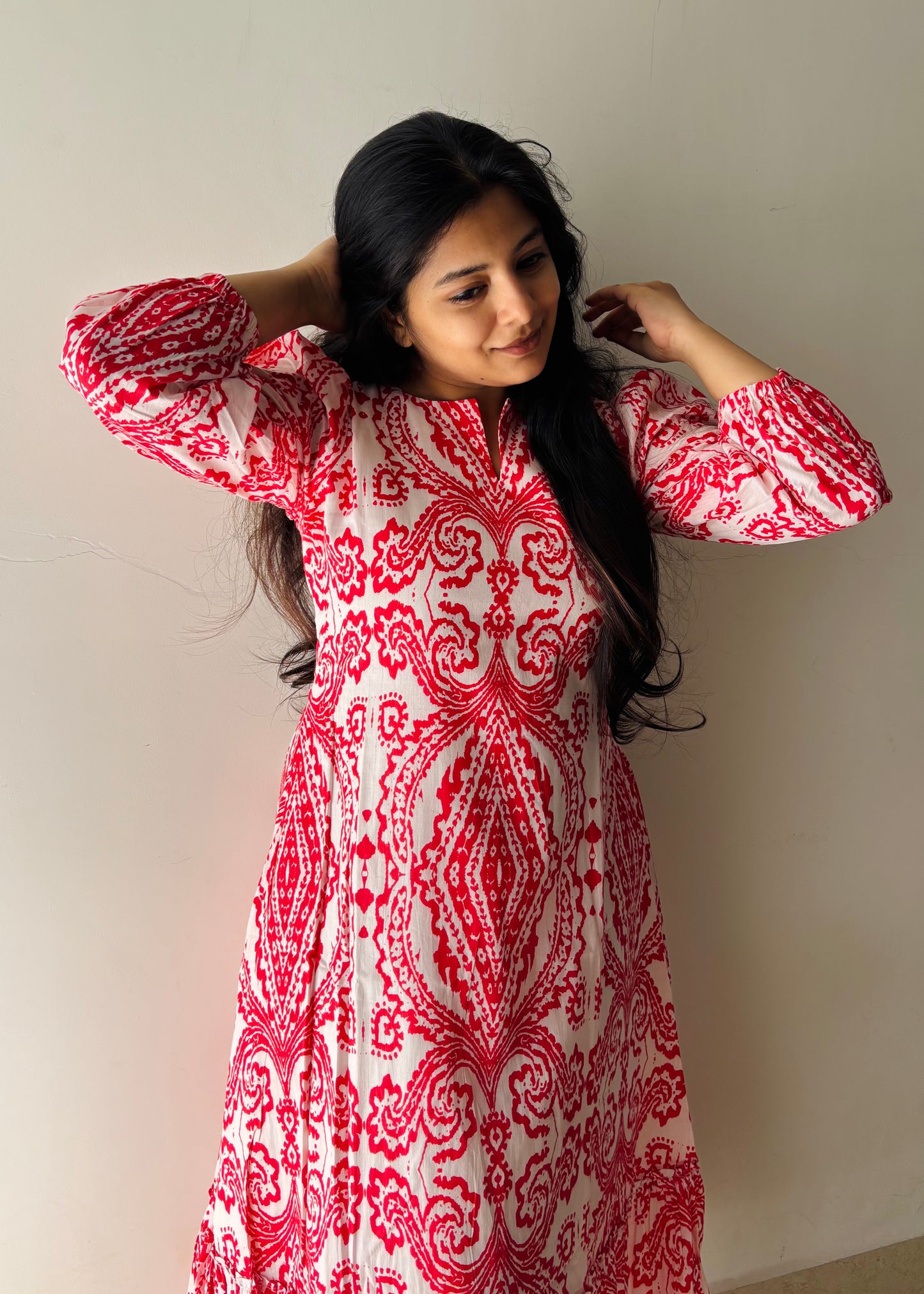 Scarlet Aura A line Cotton Midi Dress