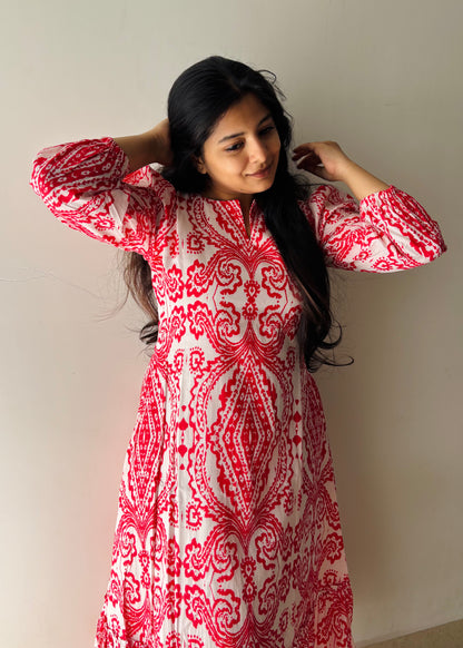 Scarlet Aura A line Cotton Midi Dress