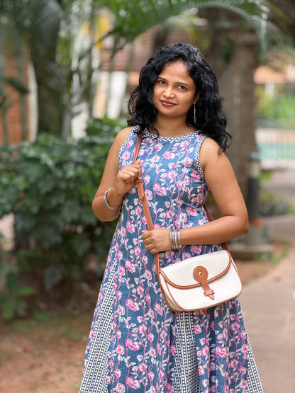 Nessa Gray Floral Panelled Cotton Midi Dress