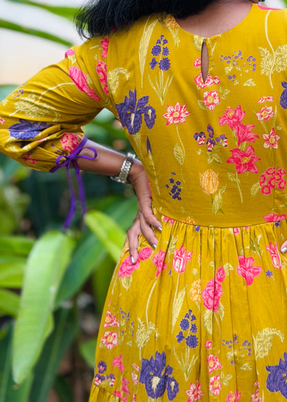 Gia Cotton Maxi Dress — Yellow Floral Print