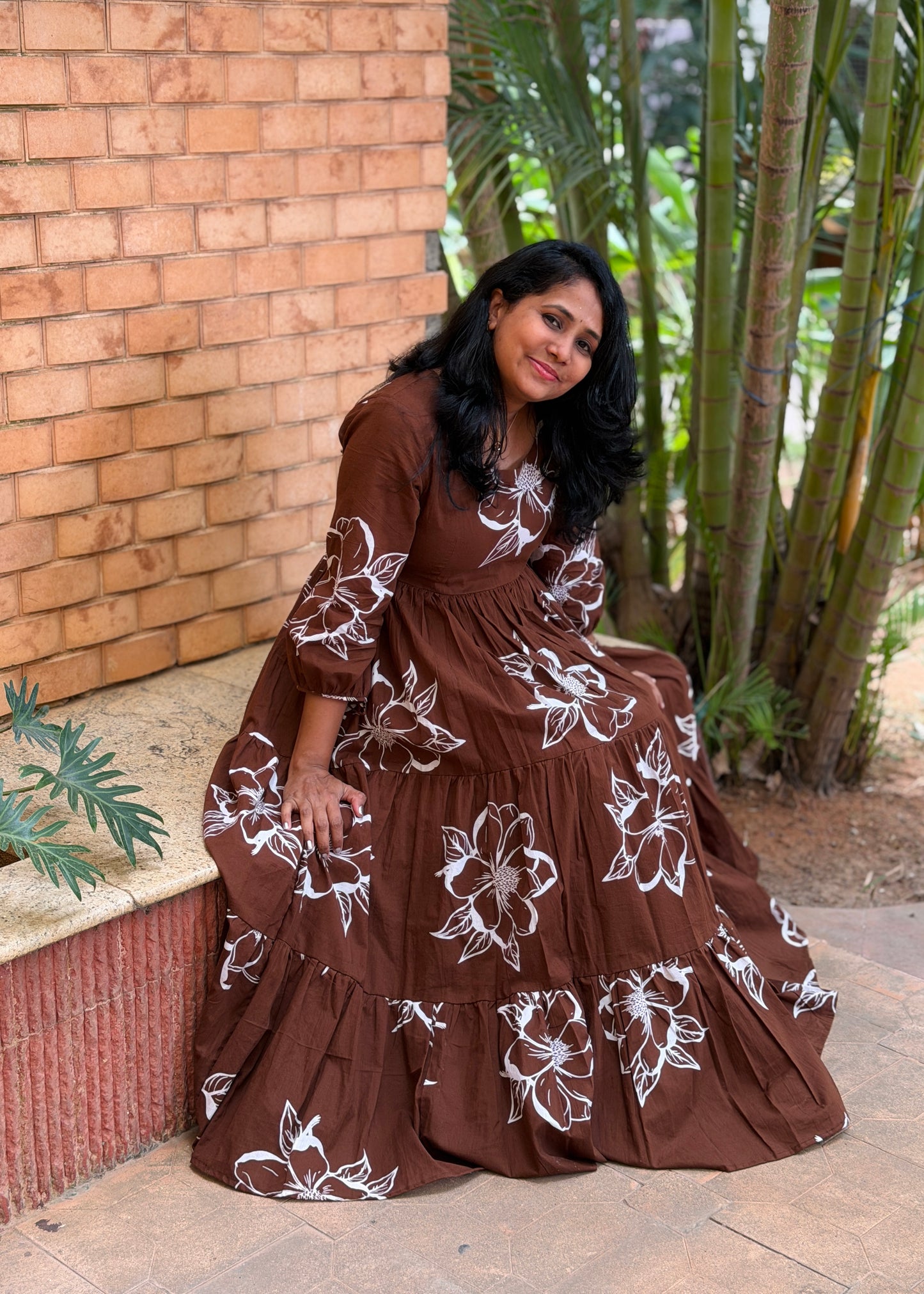 Siena Cotton Maxi Dress — Brown Floral Print