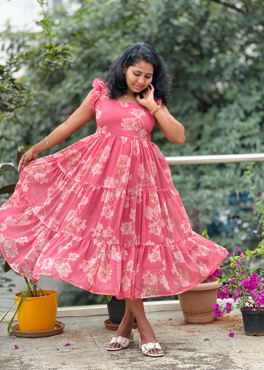 Coral Breeze Midi Dress