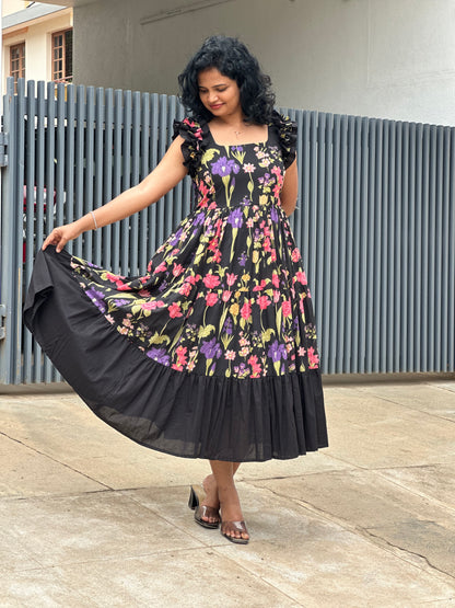 Zeya Black 3 tiered midi  Dress