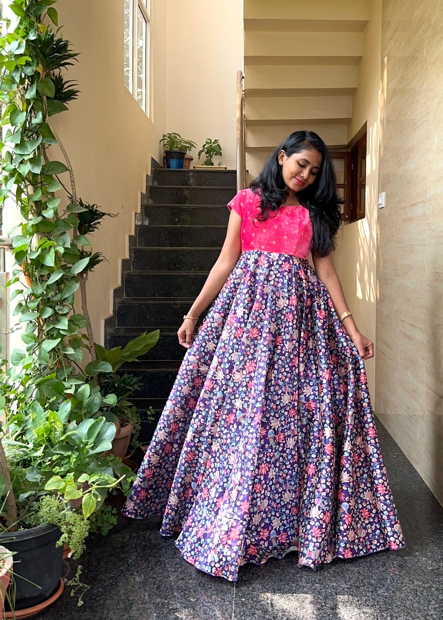Sahasra Velvet & Kalamkari Full Flare Long gown