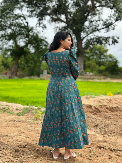 Bottle Green Floral Kali dress