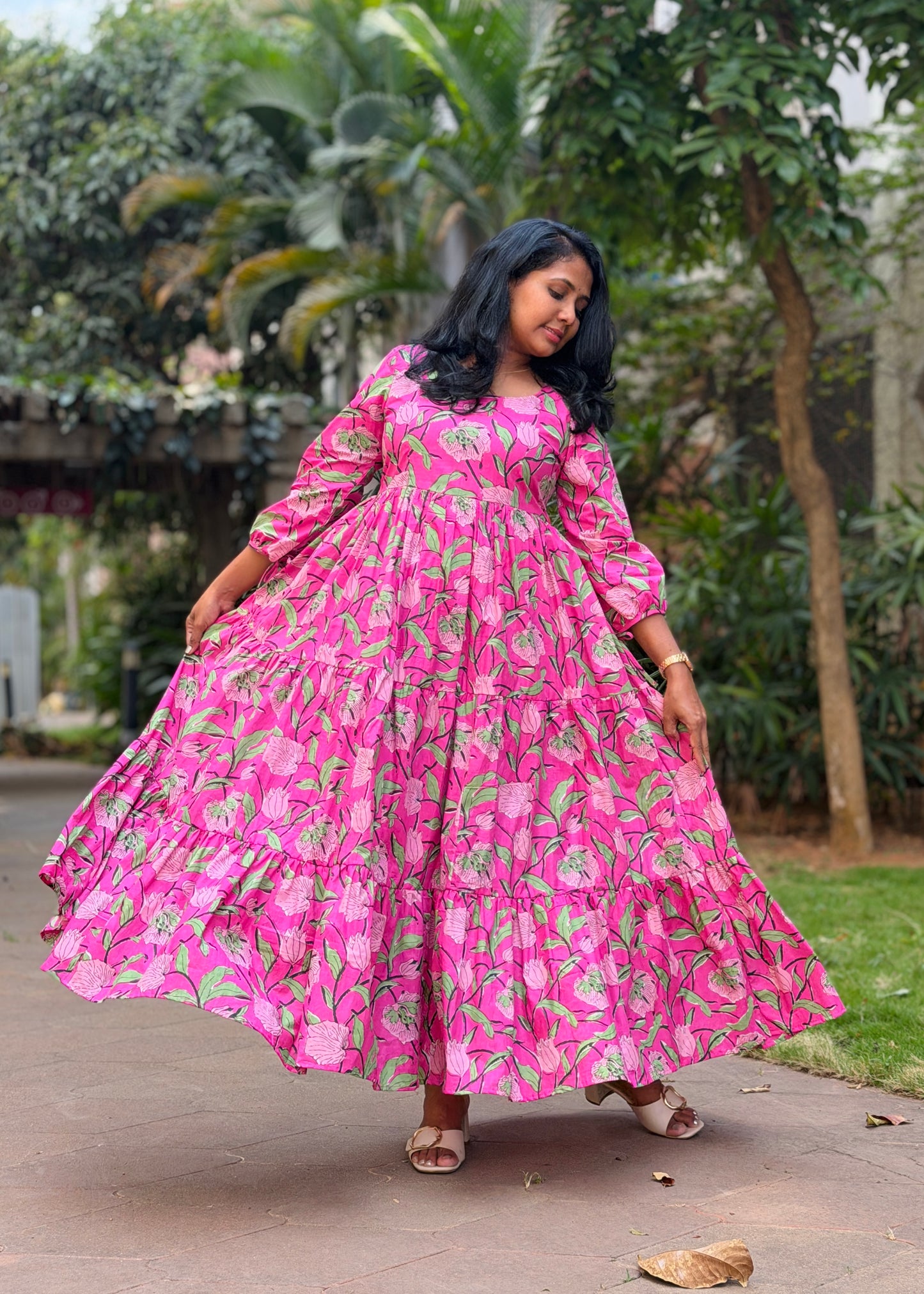 Rosa Cotton Maxi Dress — Pink Floral Print