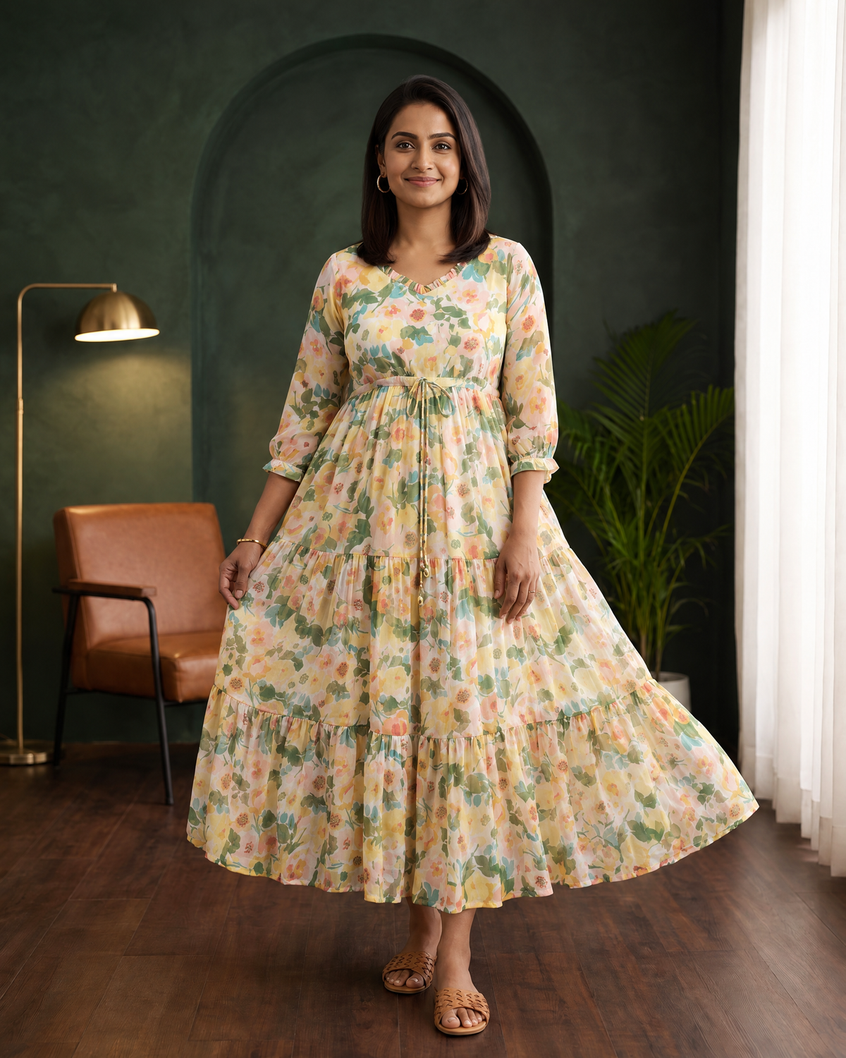 Floral Whimsy Multicolour Floral Tiered Dress