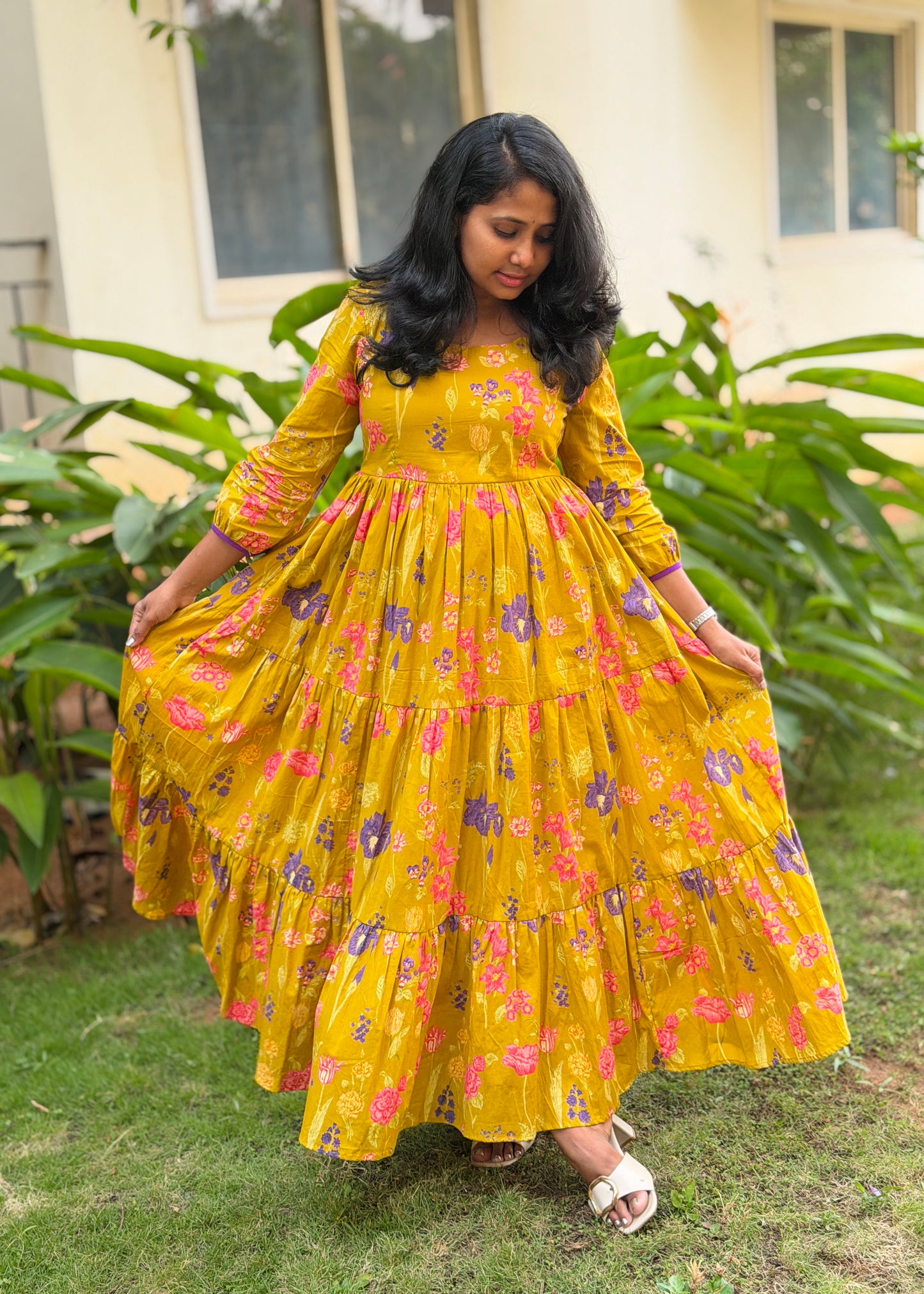 Gia Cotton Maxi Dress — Yellow Floral Print