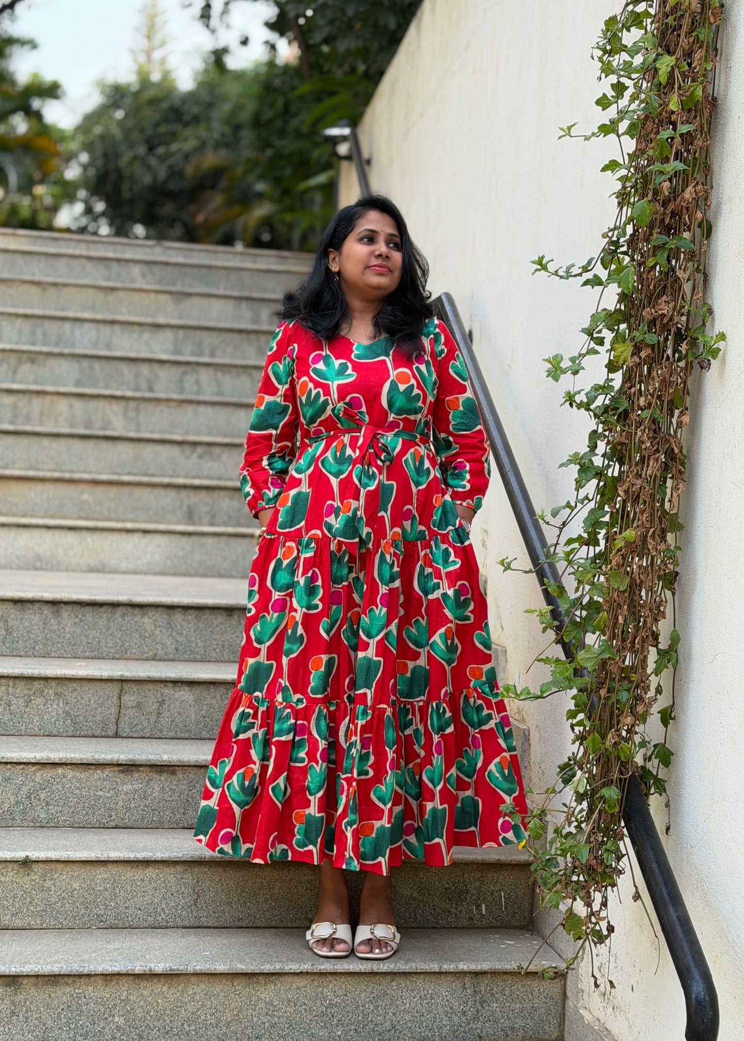 Carina Cotton Maxi Dress — Red Bold Print