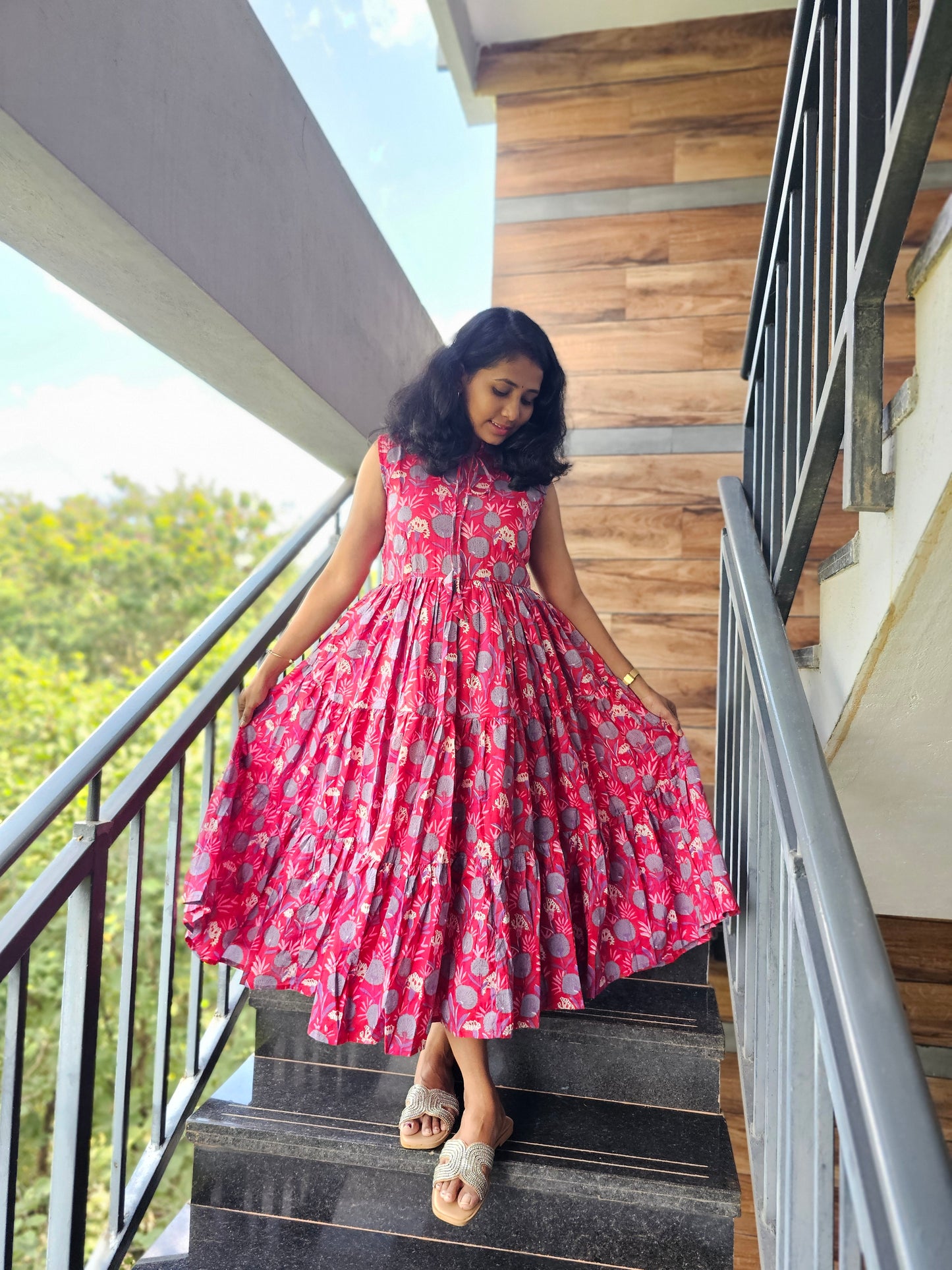 Red Floral Collar Dress- Immediate Dispatch