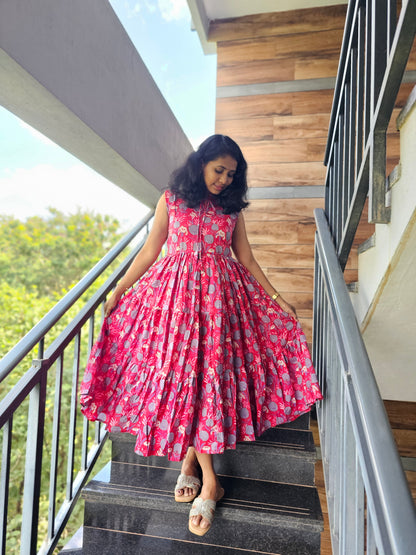 Red Floral Collar Dress- Immediate Dispatch