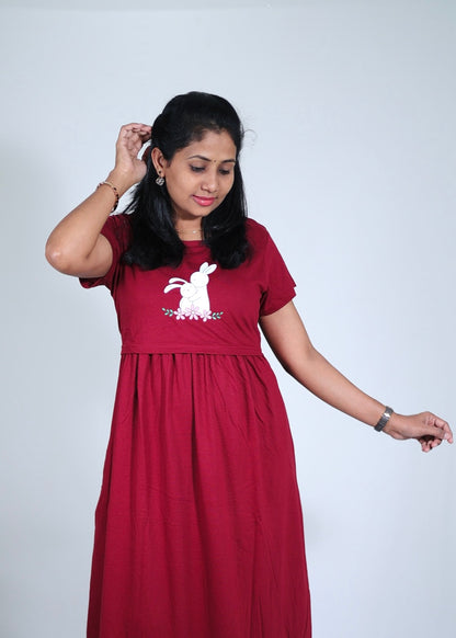 Maroon Bunny Print (2XL only)Solid Maternity & Feeding Loungewear