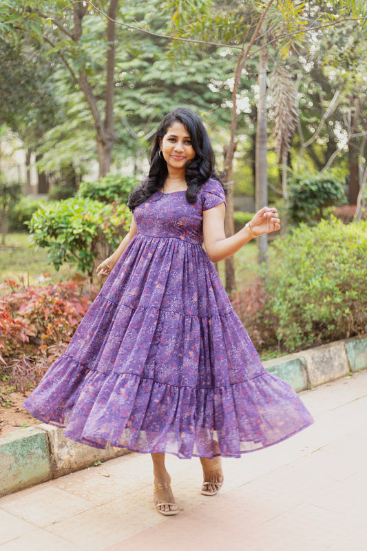 Purplika 3 tiered Midi Dress