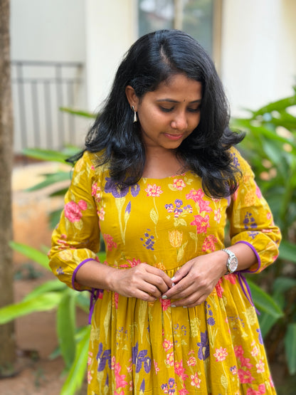Gia Cotton Maxi Dress — Yellow Floral Print