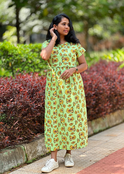 Neon Green Printed Maternity & Feeding Loungewear