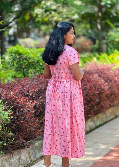Peach Tulip Printed Maternity & Feeding Loungewear