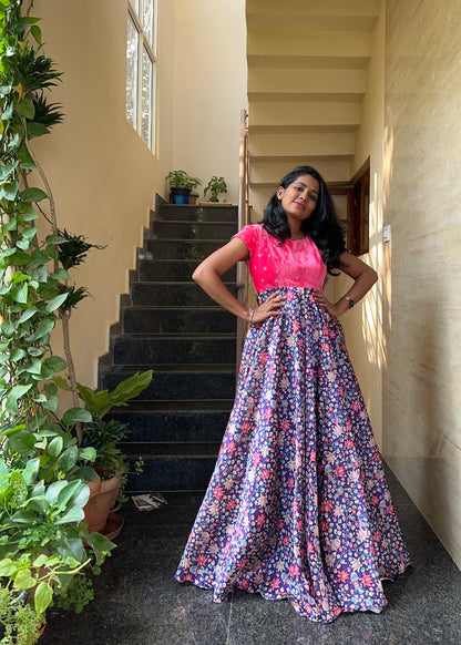 Sahasra Velvet & Kalamkari Full Flare Long gown