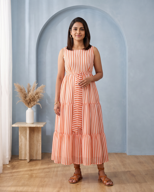 Citrus Lane Orange Striped Tiered Maxi Dress