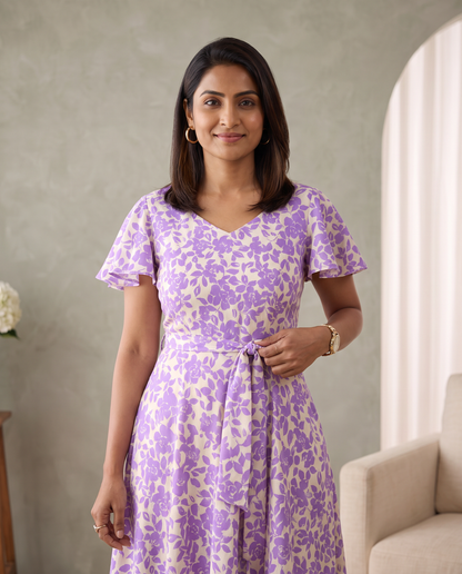 Lilac Poetry  Floral Flared Dress