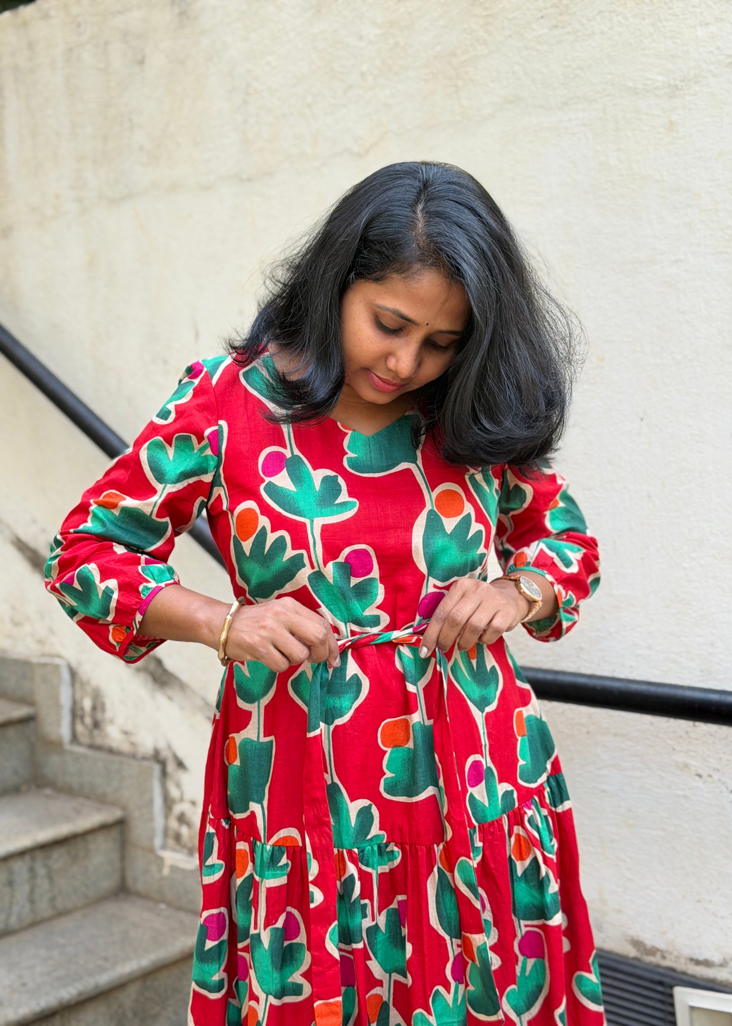 Carina Cotton Maxi Dress — Red Bold Print