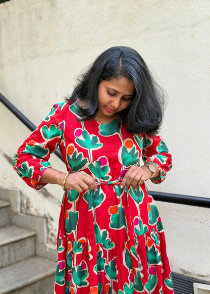 Carina Cotton Maxi Dress — Red Bold Print