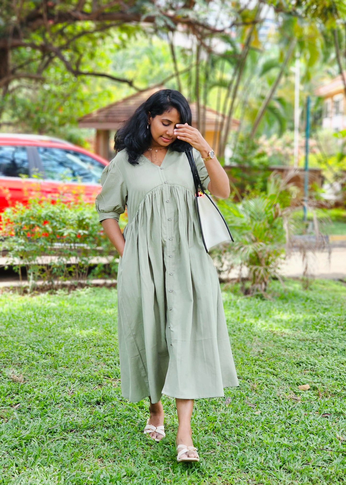 Dusty Olive Solid Midi Dress - Ready to Ship