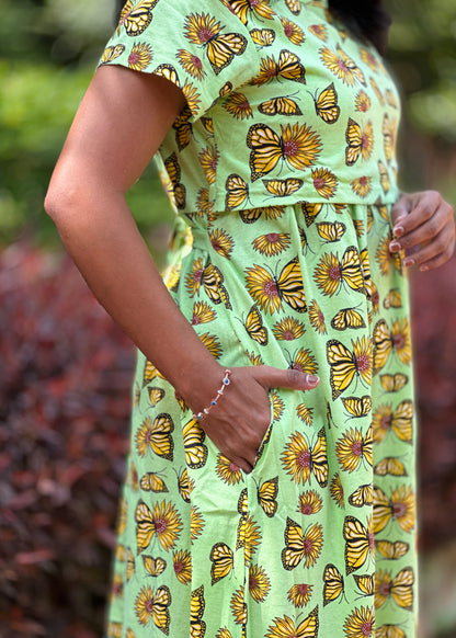 Neon Green Printed Maternity & Feeding Loungewear