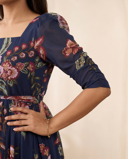 Indigo Charm Georgette Midi Dress
