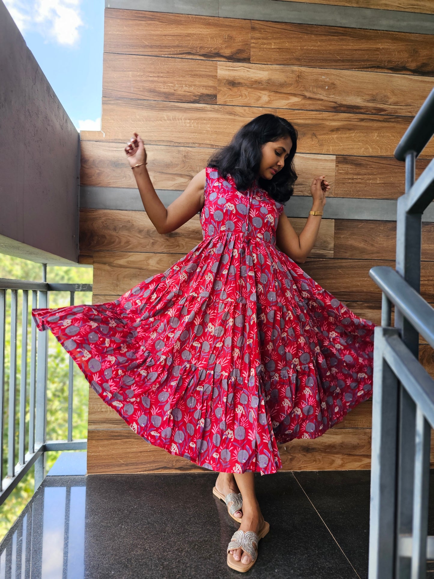 Red Floral Collar Dress- Immediate Dispatch
