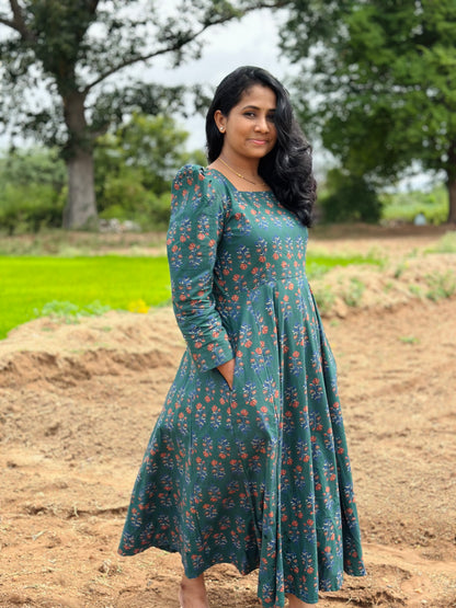 Bottle Green Floral Kali dress