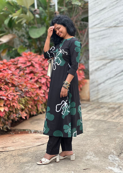 Black Petal Kurta Set