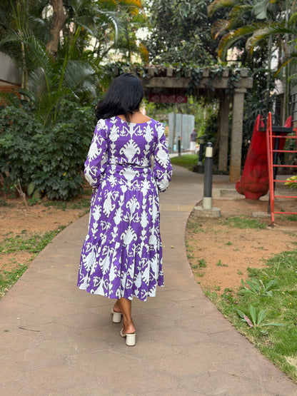 Nina Cotton Maxi Dress — Lavender White Print