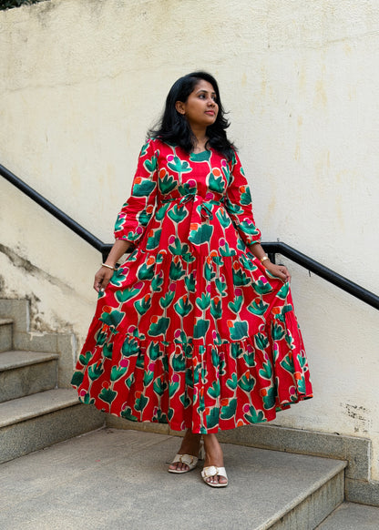 Carina Cotton Maxi Dress — Red Bold Print