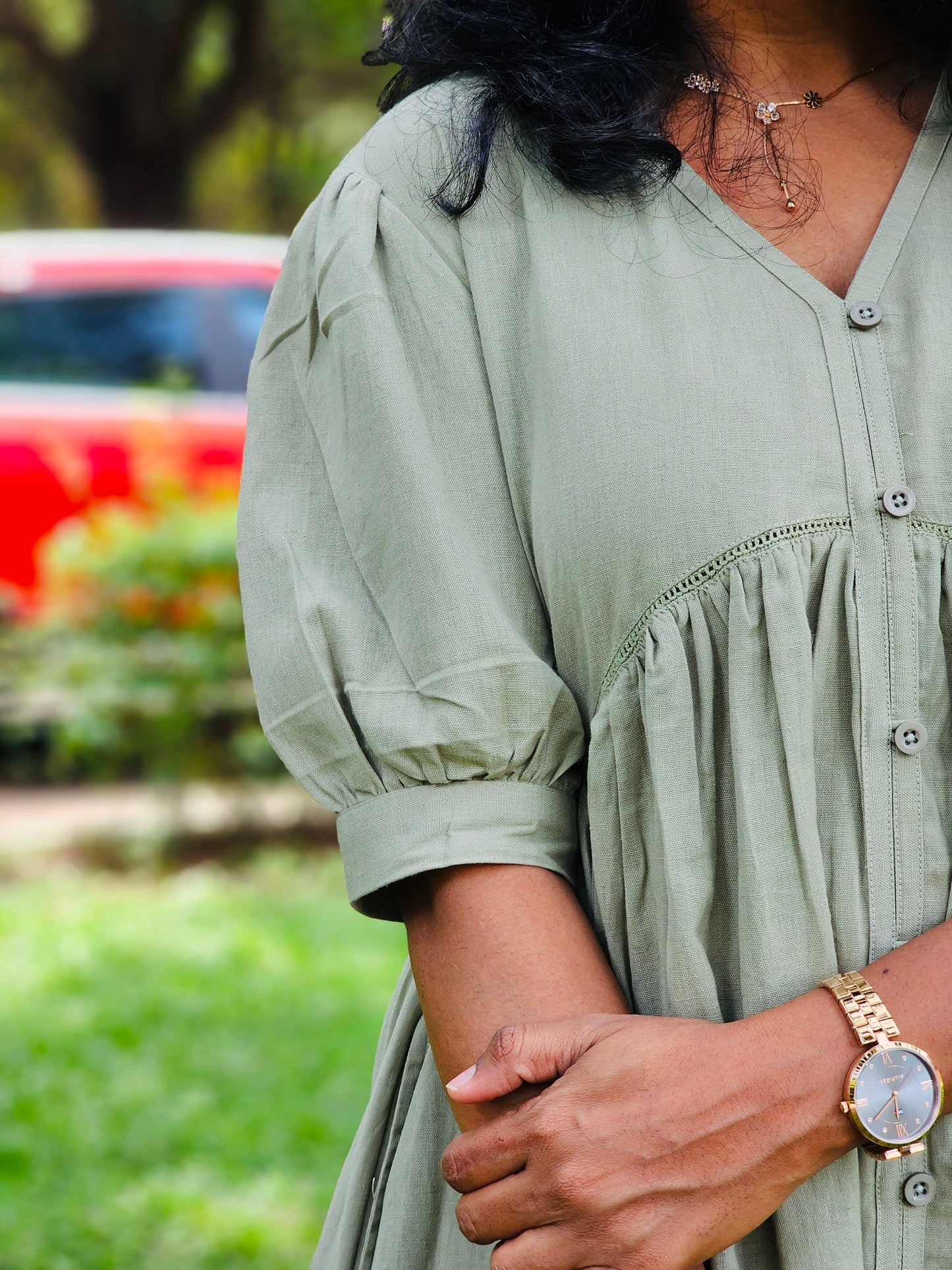 Dusty Olive Solid Midi Dress - Ready to Ship