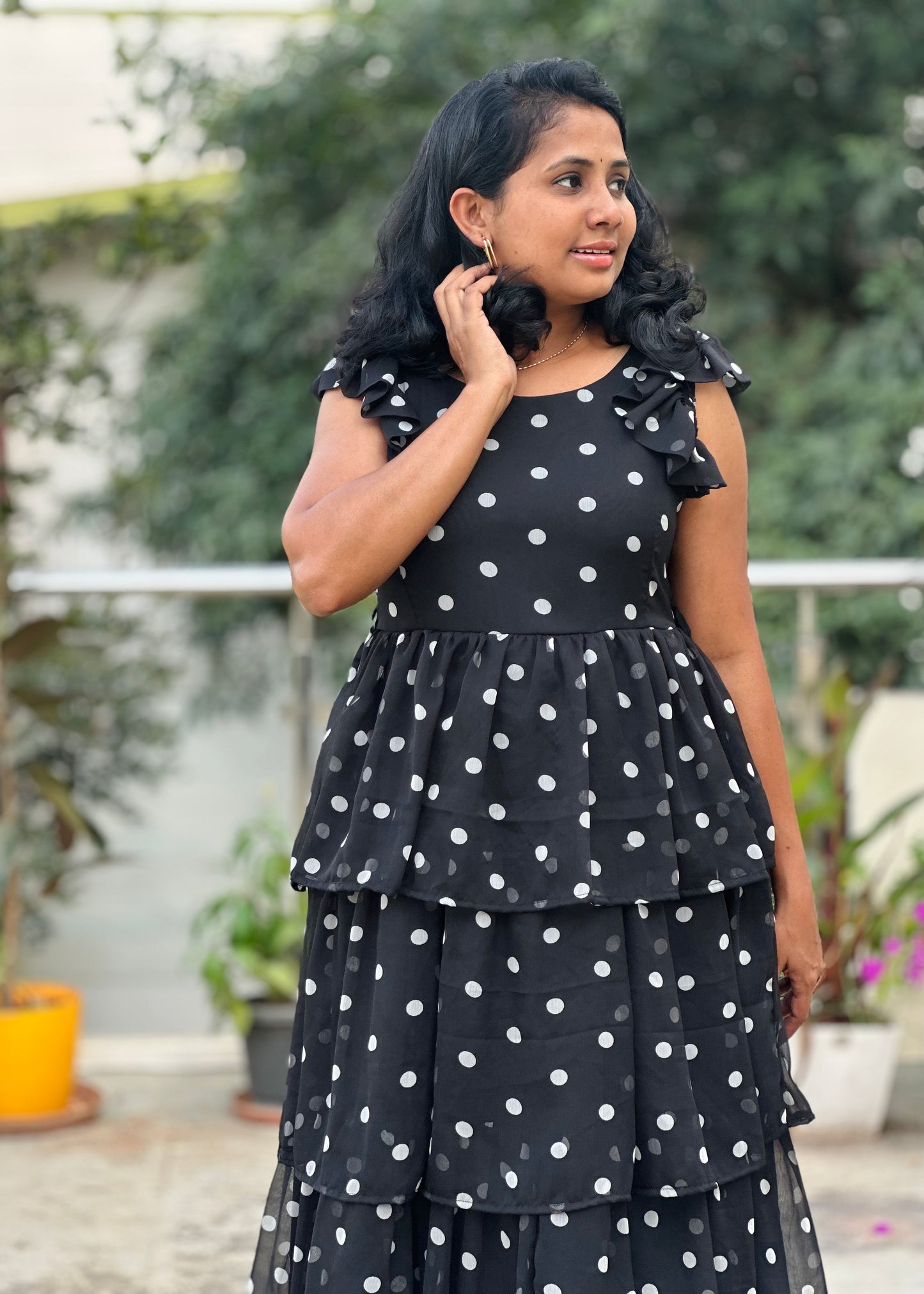 Luna dot 3 layered midi dress