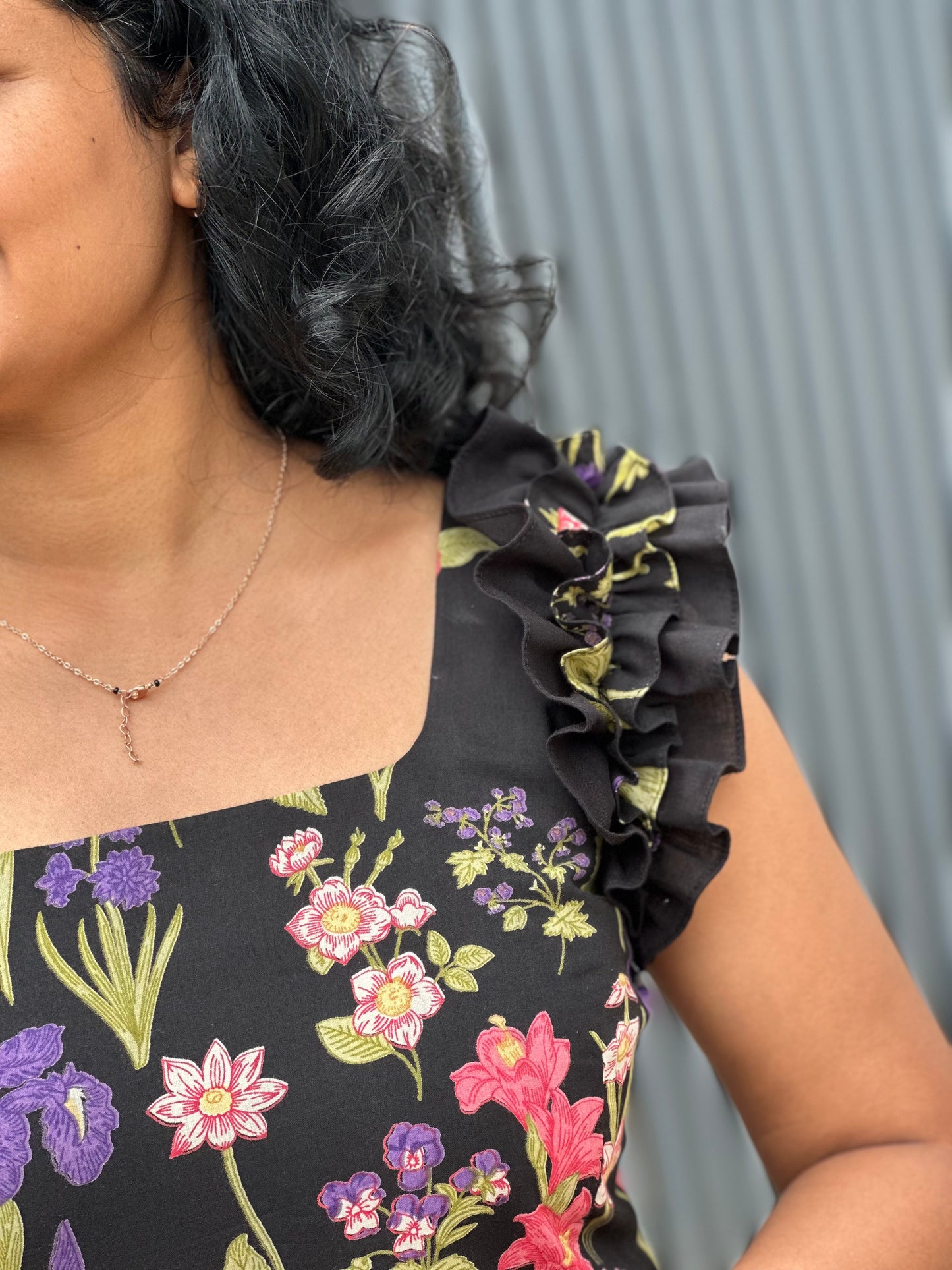 Zeya Black 3 tiered midi  Dress