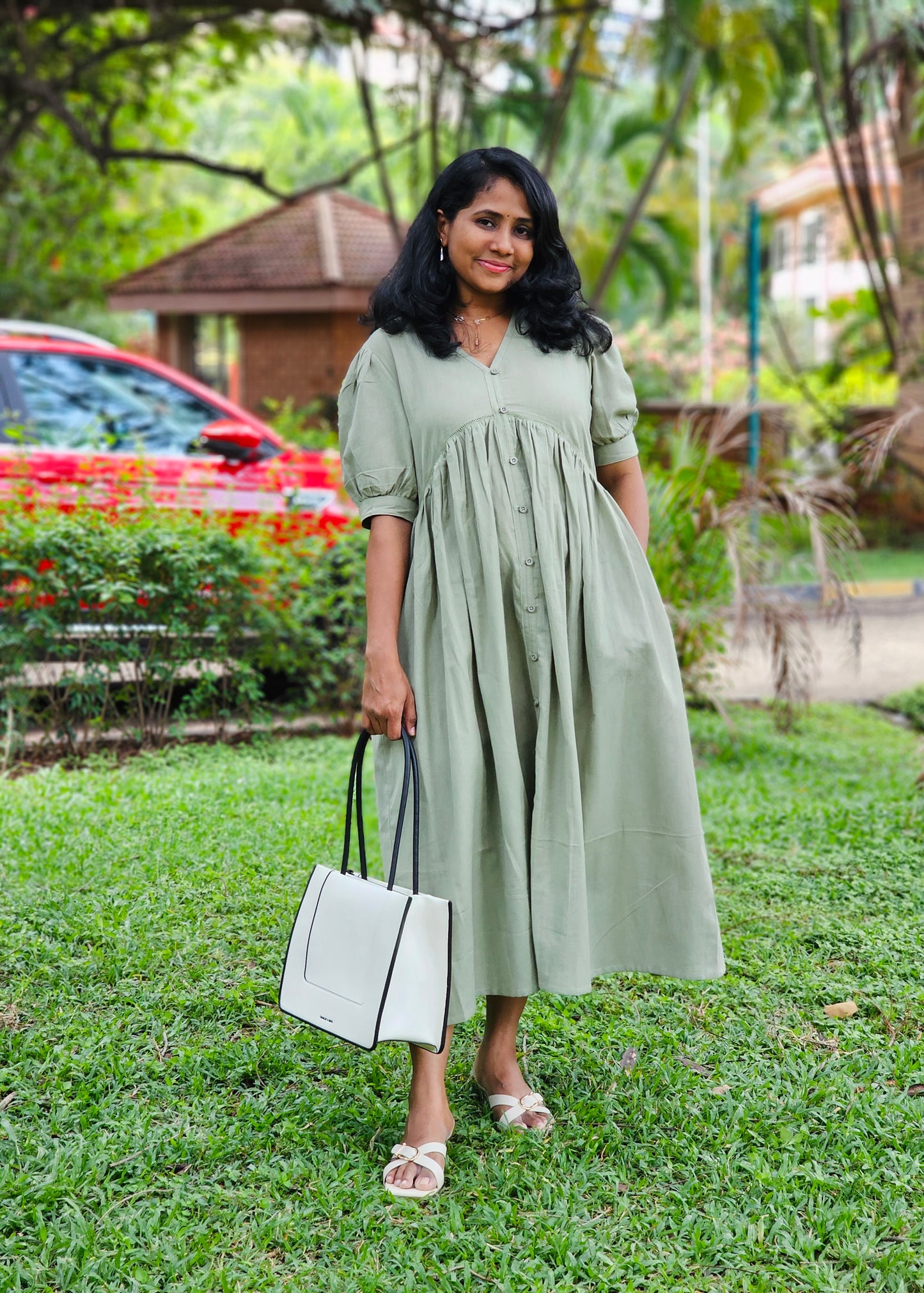 Dusty Olive Solid Midi Dress - Ready to Ship