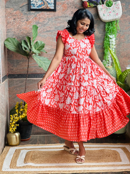 Coral Crush Cotton Midi Dress